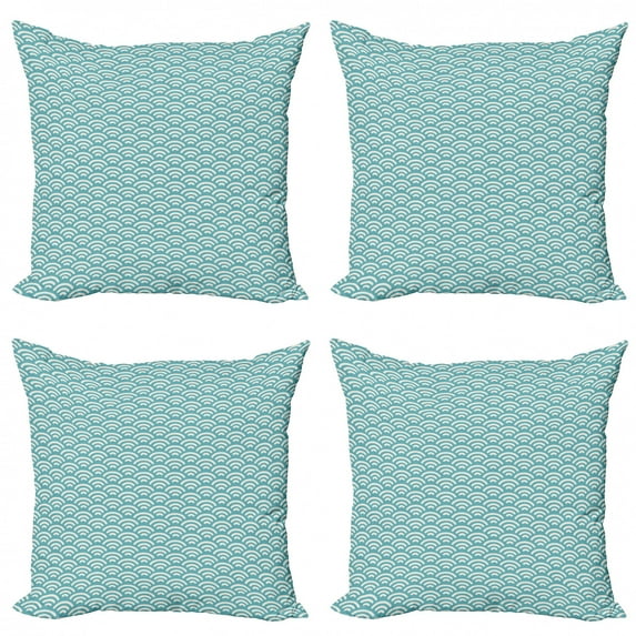 Ambesonne Abstract Throw Pillow Cover 4 Pack, Bold Water Fishing, 24", Turquoise White