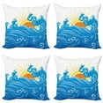 thumbnail image 1 of Abstract Throw Pillow Cushion Case Pack of 4, Curved Ocean Waves with Sun Rising with Vibrant Sharp Rays Seascape Art, Modern Accent Double-Sided Print, 4 Sizes, Blue Yellow Orange, by Ambesonne, 1 of 5