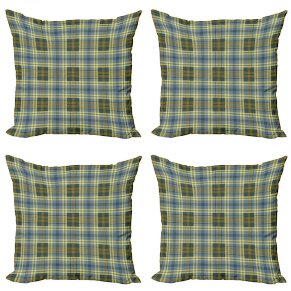 Ambesonne Geometric Throw Pillow Cover 4 Pack, English Folk Texture, 16", Slate Blue Blue Grey