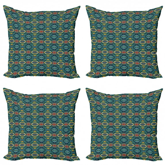 Ambesonne Abstract Throw Pillow Cover 4 Pack, Folk Influences Ornaments, 18", Multicolor