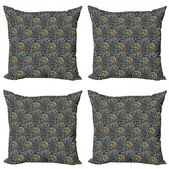 Abstract Throw Pillow Cushion Case Pack of 4, Doodle Inspired Quirky Pattern with Dots and Flourish Shapes, Modern Accent Double-Sided Print, 4 Sizes, Multicolor, by Ambesonne