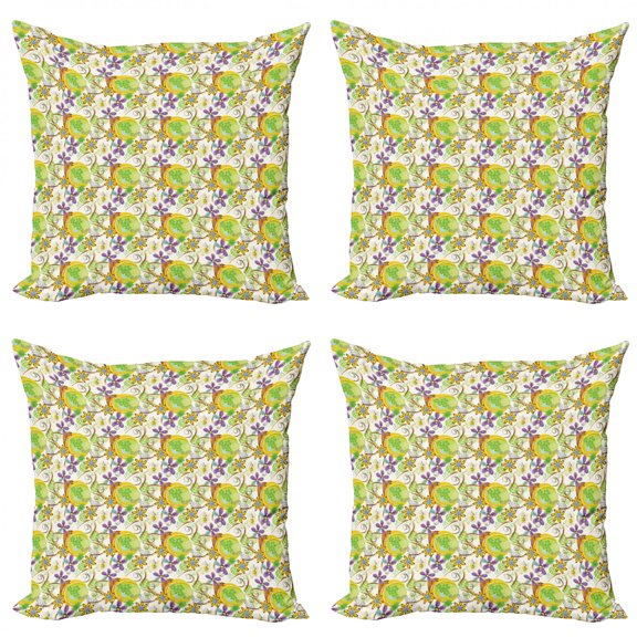 Ambesonne Abstract Throw Pillow Cover 4 Pack, Doodle Style Swirls, 18", Multicolor