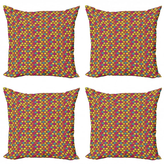 Abstract Throw Pillow Cushion Case Pack of 4, Fun Pattern with Colorful Geometric Star Shapes and Triangles Repetition, Modern Accent Double-Sided Print, 4 Sizes, Multicolor, by Ambesonne