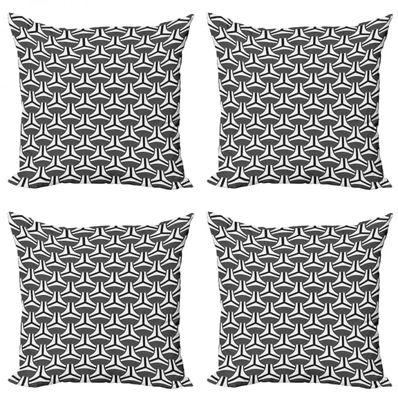 Ambesonne Abstract Throw Pillow Cover 4 Pack, Achromatic Ovals Stripes, 20", Charcoal Grey White