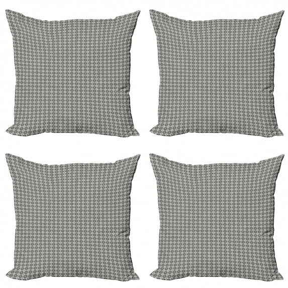 Abstract Throw Pillow Cushion Case Pack of 4, Geometric Pattern with Retro Crossed Lines Square and Round Motif Image, Modern Accent Double-Sided Print, 4 Sizes, Grey and Off White, by Ambesonne