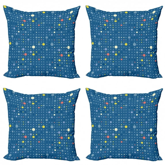 Abstract Throw Pillow Cushion Case Pack of 4, Geometric Various Size of Circles Round Shaped Dots Contemporary Minimalist Art, Modern Accent Double-Sided Print, 4 Sizes, Multicolor, by Ambesonne
