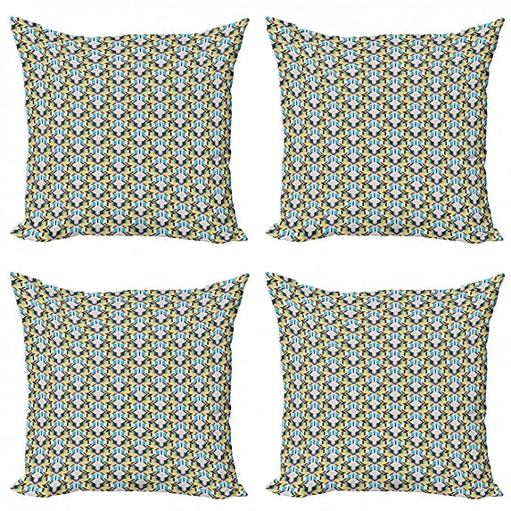 Abstract Throw Pillow Cushion Case Pack of 4, Geometric Vivid Stripes Triangles Formation, Modern Accent Double-Sided Print, 4 Sizes, Multicolor, by Ambesonne
