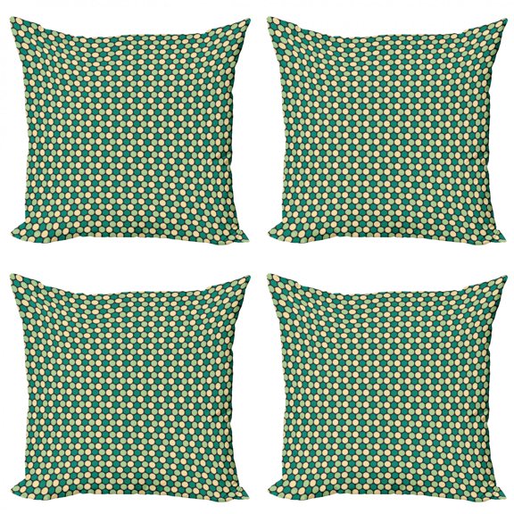 Abstract Throw Pillow Cushion Case Pack of 4, Geometrically Aligned Repetitive Retro Motif, Modern Accent Double-Sided Print, 4 Sizes, Jade Green Pale Green, by Ambesonne