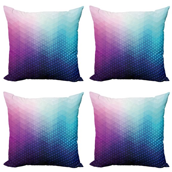 Ambesonne Abstract Throw Pillow Cover 4 Pack, Geometric Fractal Triangle, 24", Pink Blue