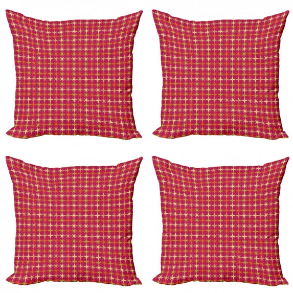 Abstract Throw Pillow Cushion Case Pack of 4, Grid Pattern Repeating Shapes Rounded Squares with Various Colors, Modern Accent Double-Sided Print, 4 Sizes, Magenta and Multicolor, by Ambesonne