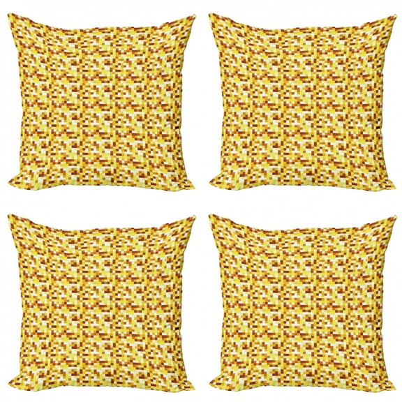 Ambesonne Abstract Throw Pillow Cover 4 Pack, Pixel Art Grunge Squares, 20", Pastel Yellow Paprika