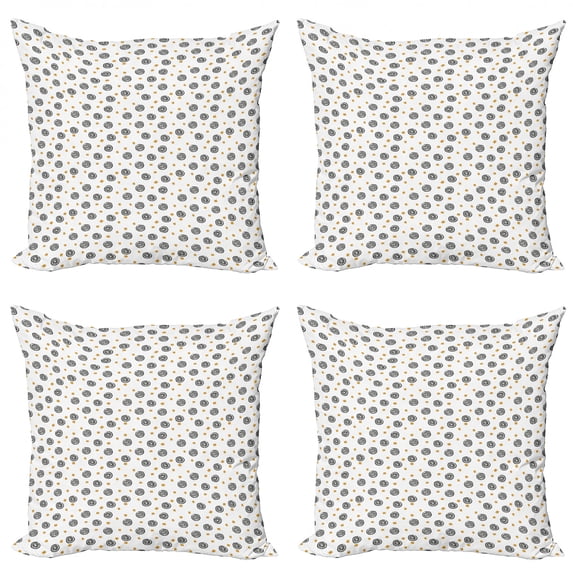 Abstract Throw Pillow Cushion Case Pack of 4, Hand Drawn Circles with Bullseye Pattern with Squares Geometric Composition, Modern Accent Double-Sided Print, 4 Sizes, Pale Coffee Black, by Ambesonne