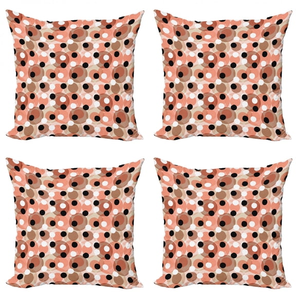 Abstract Throw Pillow Cushion Case Pack of 4, Hand Drawn Pastel Toned Grunge Illustration of Circles and Dots Geometric Design, Modern Accent Double-Sided Print, 4 Sizes, Multicolor, by Ambesonne