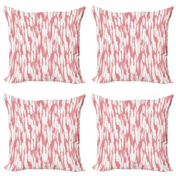 Ambesonne Abstract Throw Pillow Cover 4 Pack, Watercolor Paint Smear, 24", Coral White