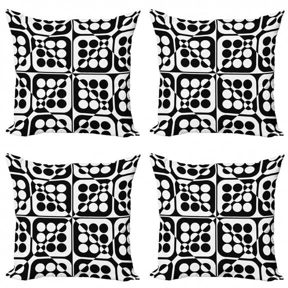 Ambesonne Abstract Throw Pillow Cover 4 Pack, Monotone Squares and Dots, 24", Charcoal Grey and White