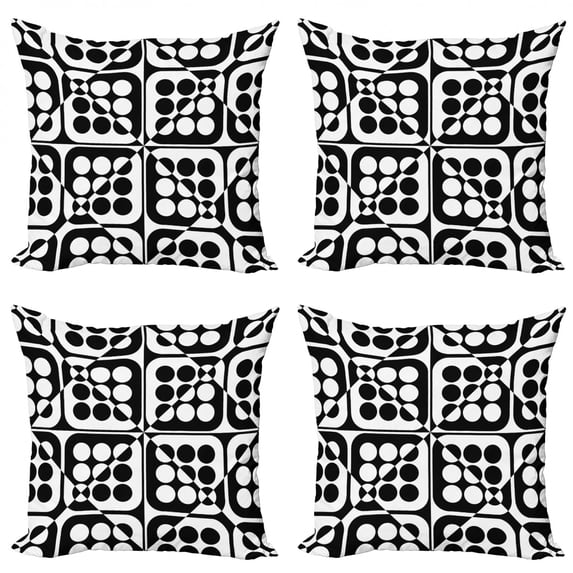 Ambesonne Abstract Throw Pillow Cover 4 Pack, Monotone Squares and Dots, 24", Charcoal Grey and White