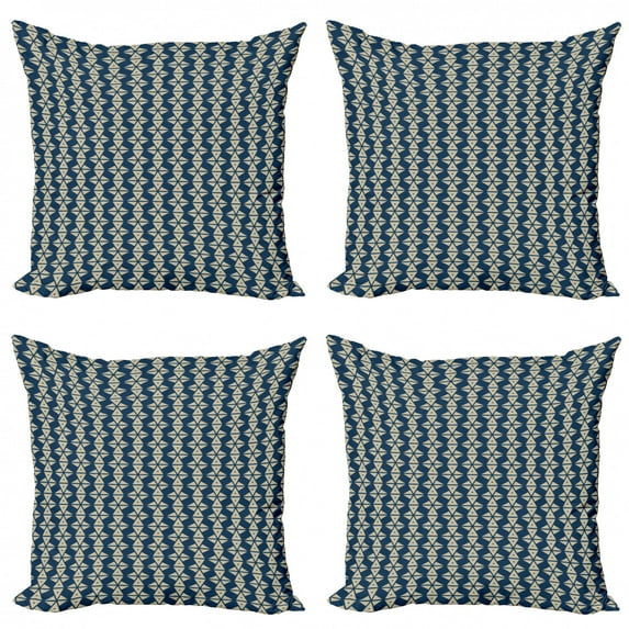Abstract Throw Pillow Cushion Case Pack of 4, Irregular Design of Random Geometric Elements in a Classic Style, Modern Accent Double-Sided Print, 4 Sizes, Night Blue Pale Sepia, by Ambesonne