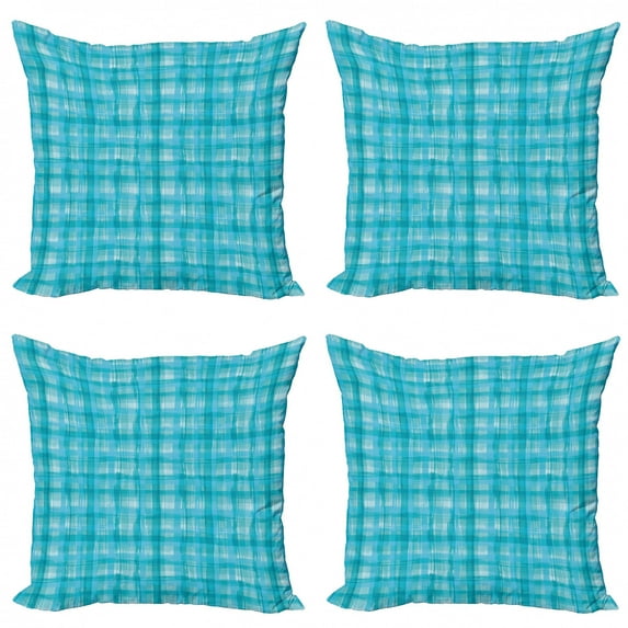 Ambesonne Abstract Throw Pillow Cover 4 Pack, Marine Hand Drawn Streaks, 20", Sea Blue Aqua Pale Teal