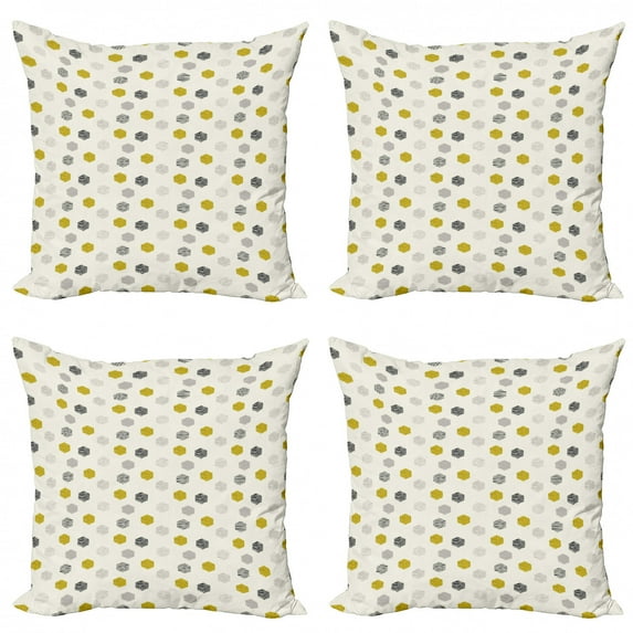 Ambesonne Abstract Throw Pillow Cover 4 Pack, Minimalistic Hexagons Art, 16", Ivory Dark Yellow