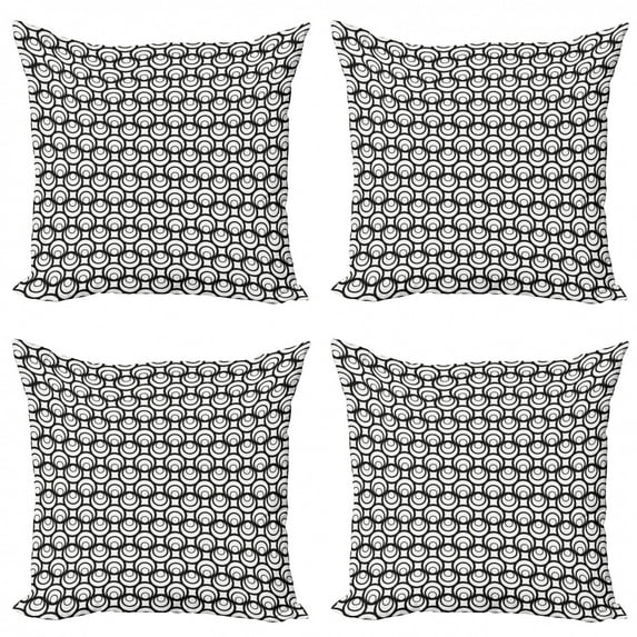 Ambesonne Abstract Throw Pillow Cover 4 Pack, Intricate Circles Modern, 18", Charcoal Grey and White