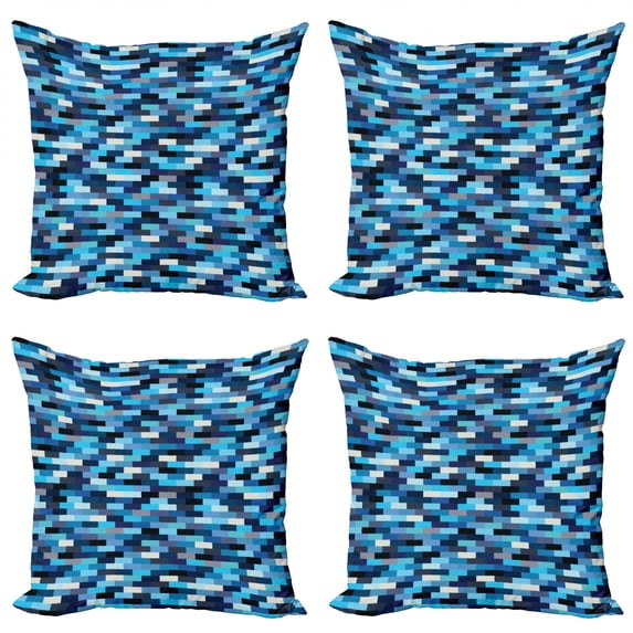 Ambesonne Blue Throw Pillow Cover 4 Pack, Geometric Design Stripes, 18", Multicolor