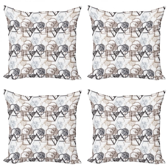 Ambesonne Abstract Throw Pillow Cover 4 Pack, Triangles Squares Plygons, 16", Grey Black Cocoa