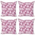 thumbnail image 1 of Abstract Throw Pillow Cushion Case Pack of 4, Monochrome Circles Squares Stripes Geometrical Motifs Illustration, Modern Accent Double-Sided Print, 4 Sizes, Dark Magenta and White, by Ambesonne, 1 of 2