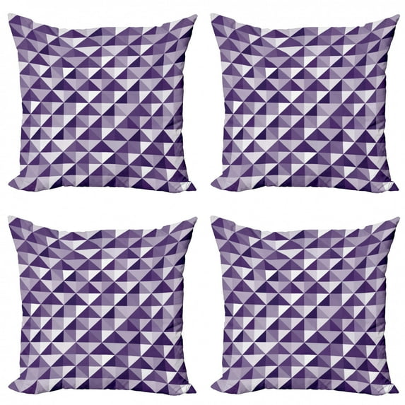 Ambesonne Abstract Throw Pillow Cover 4 Pack, Monochrome Style Triangles, 18", Quartz Purple Grey