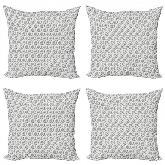 Abstract Throw Pillow Cushion Case Pack of 4, Monochrome Welted Forms Voluted Inside Repeating in Regular Order Trippy Art, Modern Accent Double-Sided Print, 4 Sizes, Black and White, by Ambesonne