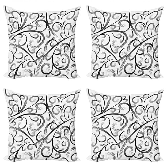 Ambesonne Abstract Throw Pillow Cover 4 Pack, Curvy Lines Art, 18", Charcoal Grey and White