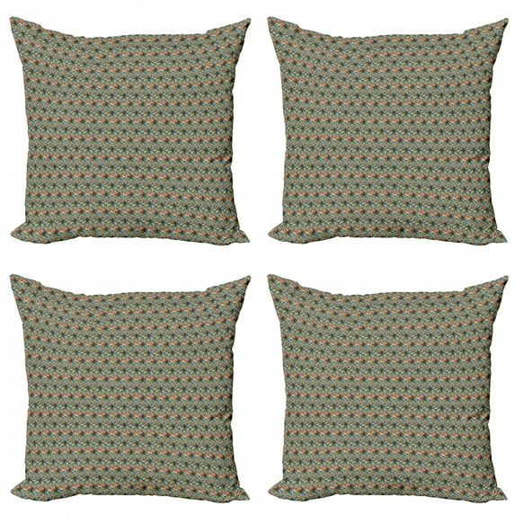 Abstract Throw Pillow Cushion Case Pack of 4, Mosaic Pattern with Colorful Ornamental Motifs Retro Style Symmetric Illustration, Modern Accent Double-Sided Print, 4 Sizes, Multicolor, by Ambesonne