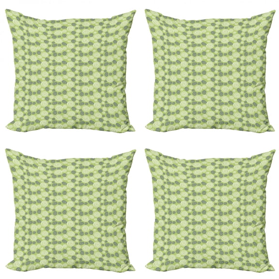 Abstract Throw Pillow Cushion Case Pack of 4, Natural Geometrical Retro Pattern with Hand-Drawn Circles, Modern Accent Double-Sided Print, 4 Sizes, Green Purpleblue, by Ambesonne