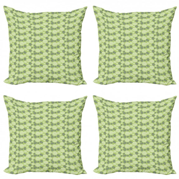Abstract Throw Pillow Cushion Case Pack of 4, Natural Geometrical Retro Pattern with Hand-Drawn Circles, Modern Accent Double-Sided Print, 4 Sizes, Green Purpleblue, by Ambesonne