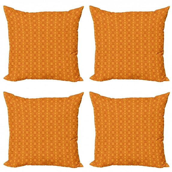 Ambesonne Abstract Throw Pillow Cover 4 Pack, Tribal Inspired Triangles, 16", Marigold Burnt Orange
