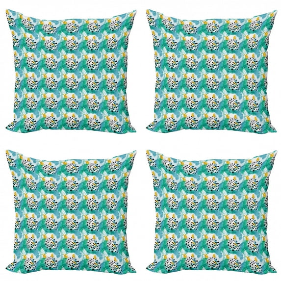 Abstract Throw Pillow Cushion Case Pack of 4, Pattern of Watercolor Brushstrokes with Little Black Spots Scribble Art Design, Modern Accent Double-Sided Print, 4 Sizes, Multicolor, by Ambesonne