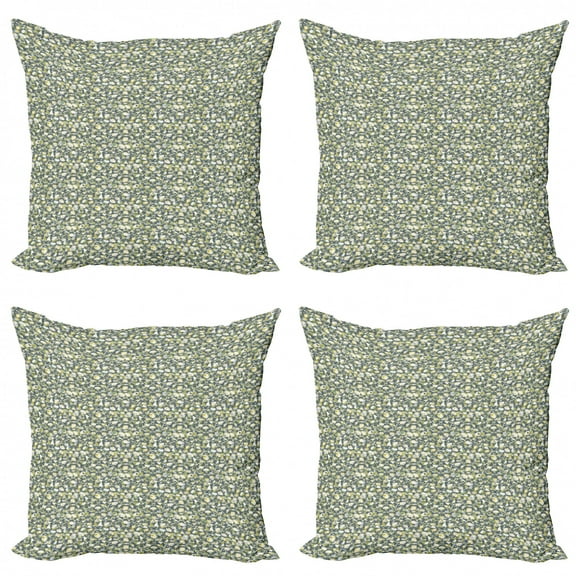 Abstract Throw Pillow Cushion Case Pack of 4, Repeating Nature Inspiration Butterflies Flowers Grunge Style Motifs Illustration, Modern Accent Double-Sided Print, 4 Sizes, Multicolor, by Ambesonne