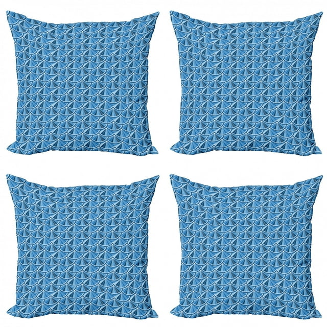 Abstract Throw Pillow Cushion Case Pack of 4, Repetitive Modern Circles Aquatic Tones Classic Design Illustration, Modern Accent Double-Sided Print, 4 Sizes, Dark Sky Blue and White, by Ambesonne