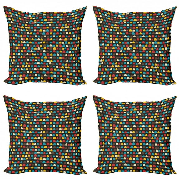 Abstract Throw Pillow Cushion Case Pack of 4, Retro Half Circles Playroom Kids Nursery Hipster Children Background Cartoon, Modern Accent Double-Sided Print, 4 Sizes, Multicolor, by Ambesonne