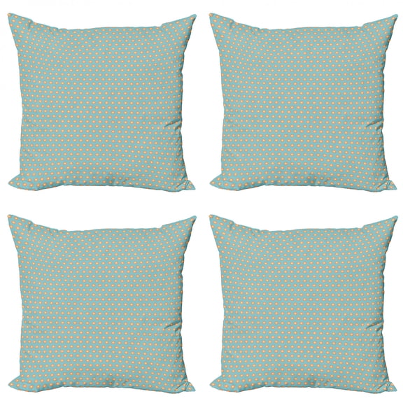 Abstract Throw Pillow Cushion Case Pack of 4, Simplistic Repetitive Pattern with Flower Inspired Rounds, Modern Accent Double-Sided Print, 4 Sizes, Turquoise Salmon, by Ambesonne