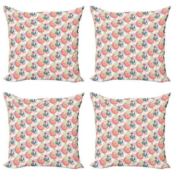 Abstract Throw Pillow Cushion Case Pack of 4, Sloppy Design Scribbled Dots Circles and Spirals Hand-drawn Style Modern Ornament, Modern Accent Double-Sided Print, 4 Sizes, Multicolor, by Ambesonne