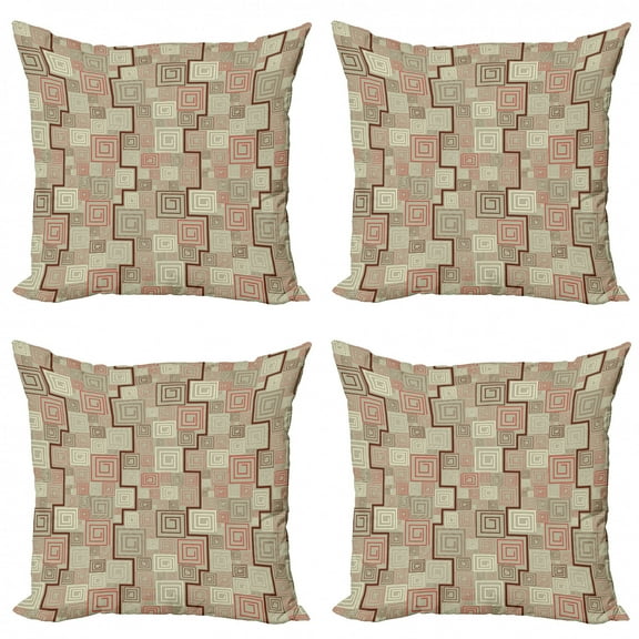 Ambesonne Abstract Throw Pillow Cover 4 Pack, Square Spiral Modern, 16", Redwood Tan Red