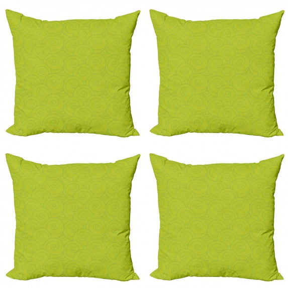 Abstract Throw Pillow Cushion Case Pack of 4, Vibrant Color Curls Random Arrangement Japanese Waves Inspired Design, Modern Accent Double-Sided Print, 4 Sizes, Yellowgreen and Blue, by Ambesonne