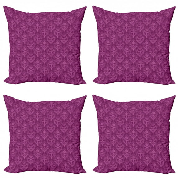 Ambesonne Abstract Throw Pillow Cover 4 Pack, Victorian Damask Classical, 16", Dark Magenta Pink