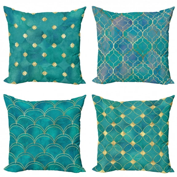 Ambesonne Abstract Throw Pillow Cover 4 Pack, Watercolor Oriental Squama, 20", Seafoam Ceil Blue and Camel
