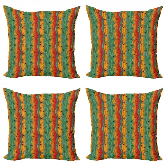 Ambesonne Abstract Throw Pillow Cover 4 Pack, Wavy Vertical Lines Retro, 16", Multicolor