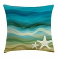thumbnail image 1 of Abstract Throw Pillow Cushion Cover, Abstract Design Modern Illustration of Waves Starfish Sandy Beach Aquatic Theme, Decorative Square Accent Pillow Case, 18" X 18", Beige Blue, by Ambesonne, 1 of 1