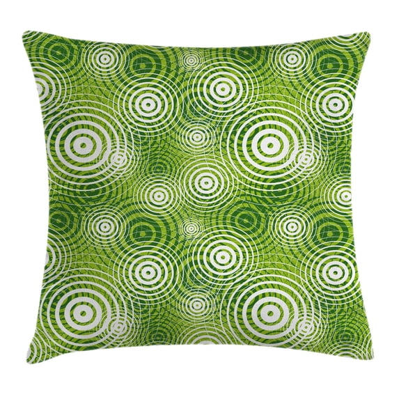 Abstract Throw Pillow Cushion Cover, Circular Round Shaped Inner Geometric Eco Wavelength Illustration, Decorative Square Accent Pillow Case, 18 X 18 Inches, Lime and Hunter Green White, by Ambesonne