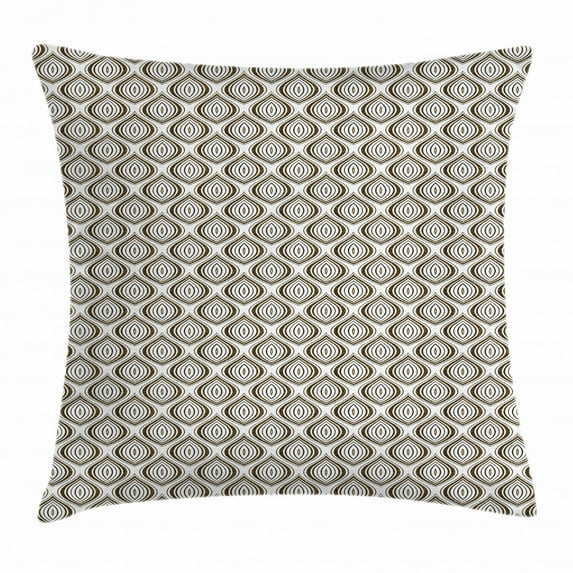 Abstract Throw Pillow Cushion Cover, Classic Timeless Oval Motifs Ornate Simplistic Minimal Illustration, Decorative Square Accent Pillow Case, 16 X 16 Inches, Yellow Black and White, by Ambesonne