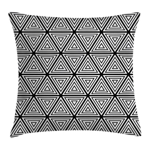 Abstract Throw Pillow Cushion Cover, Geometric Inner Triangles Minimalist Western Expressionism Style Boho Display, Decorative Square Accent Pillow Case, 18 X 18 Inches, Black White, by Ambesonne