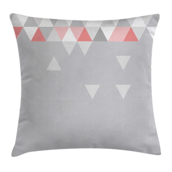 Abstract Throw Pillow Cushion Cover, Geometric Triangles Polygonal Style Modern Symmetric Forms Art Pattern, Decorative Square Accent Pillow Case, 16 X 16 Inches, Grey Coral Light Pink, by Ambesonne
